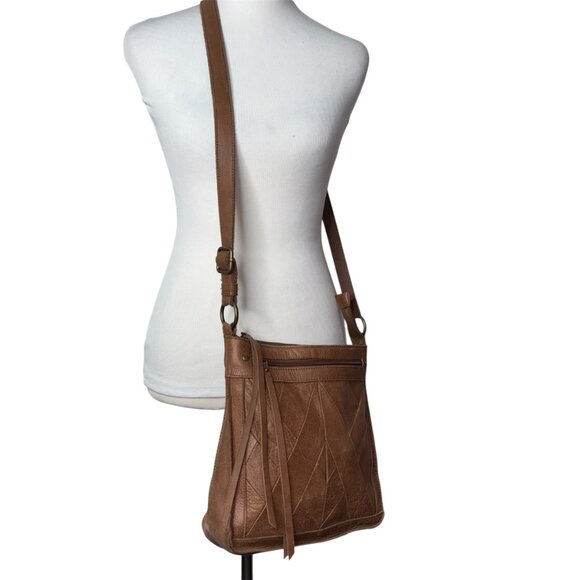 Lucky Brand Brown Raya Geometric Pattern Leather Crossbody  Shoulder Bag - Picture 1 of 10